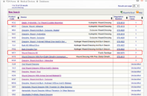 Wound Dressing Classification in US FDA Product Classification Database